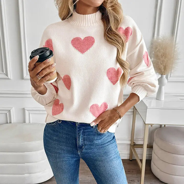 Pink Heart Knit Sweater