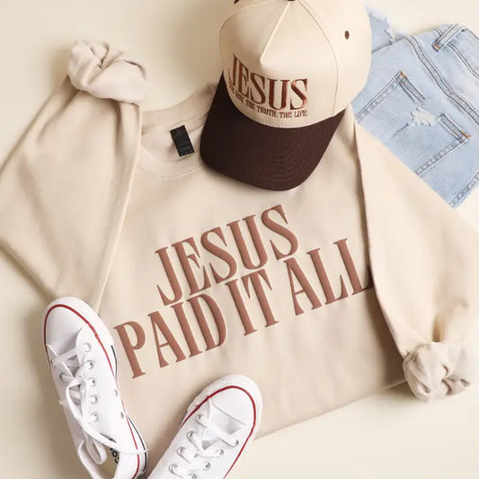 Jesus Paid It All Puff Midweight Sweatshirt- Sand