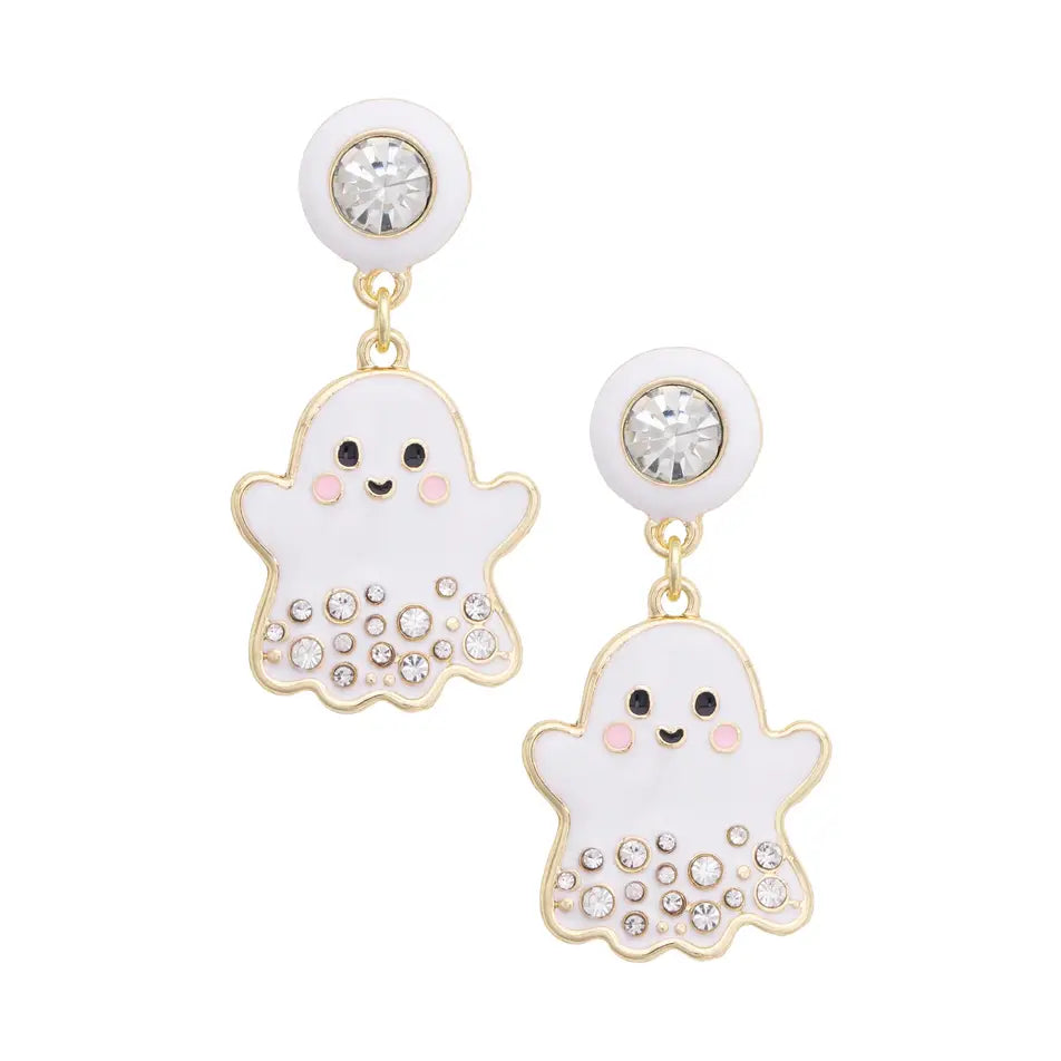 Canvas Rhinestone Ghost Drop Earrings in White