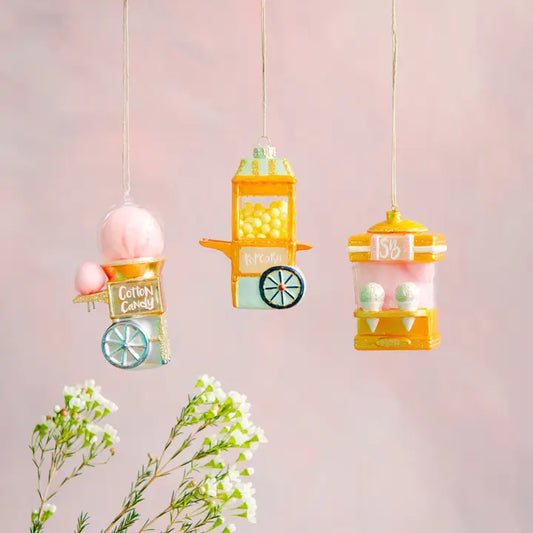 Glitterville Snowcone, Cotton Candy, Popcorn Machine Ornaments