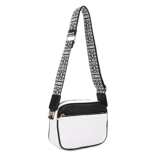 Two Tone Crossbody Bag With Guitar Strap