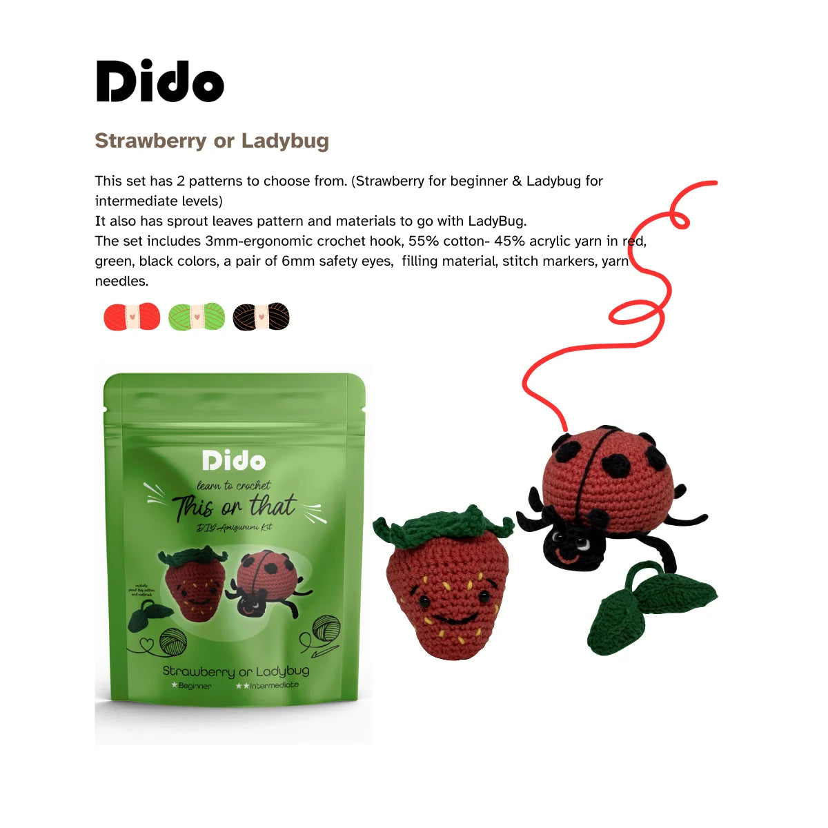 DIY This Or That Crochet Kit- Strawberry Or Ladybug