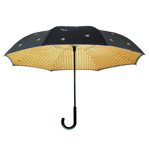 Bees-Black Stick Umbrella Reverse Close