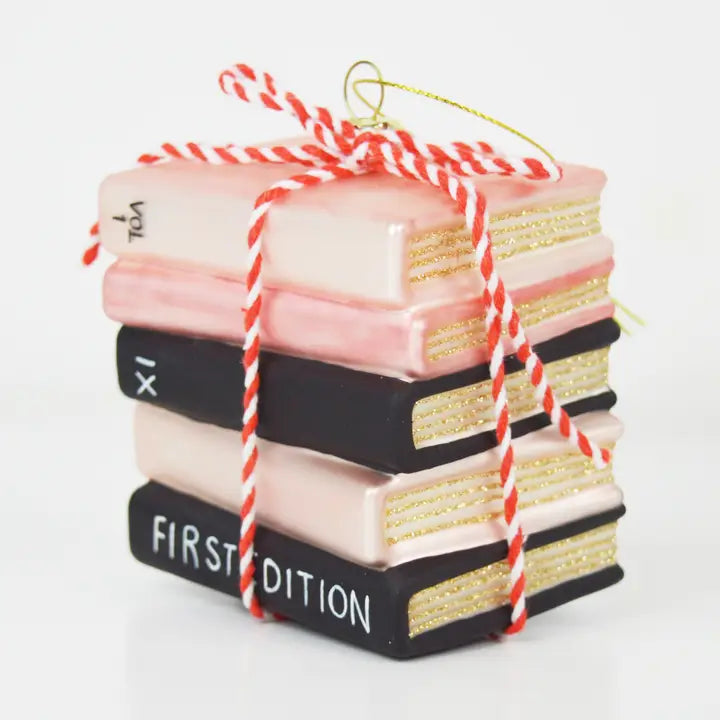 Book Club Stack Glass Christmas Ornament