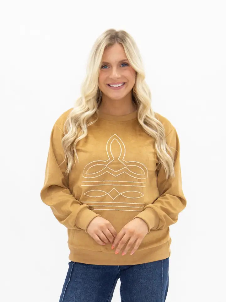 Suede Long-Sleeve Top with Boot Stitching