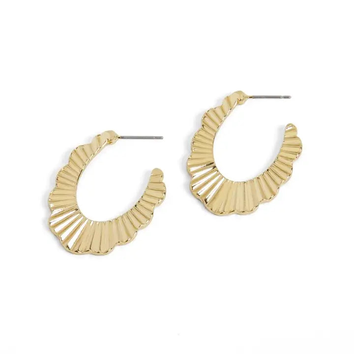Ribbed Scallop Post Hoop Earrings