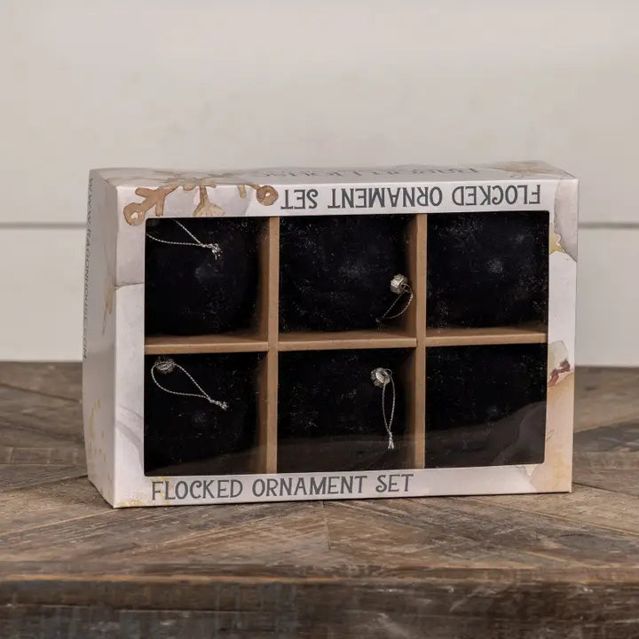 3.25" Black Flocked Balls- Set of 6