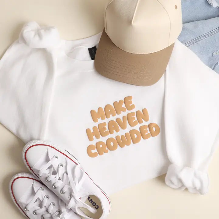 White Make Heaven Crowded Puff Print Sweatshirt