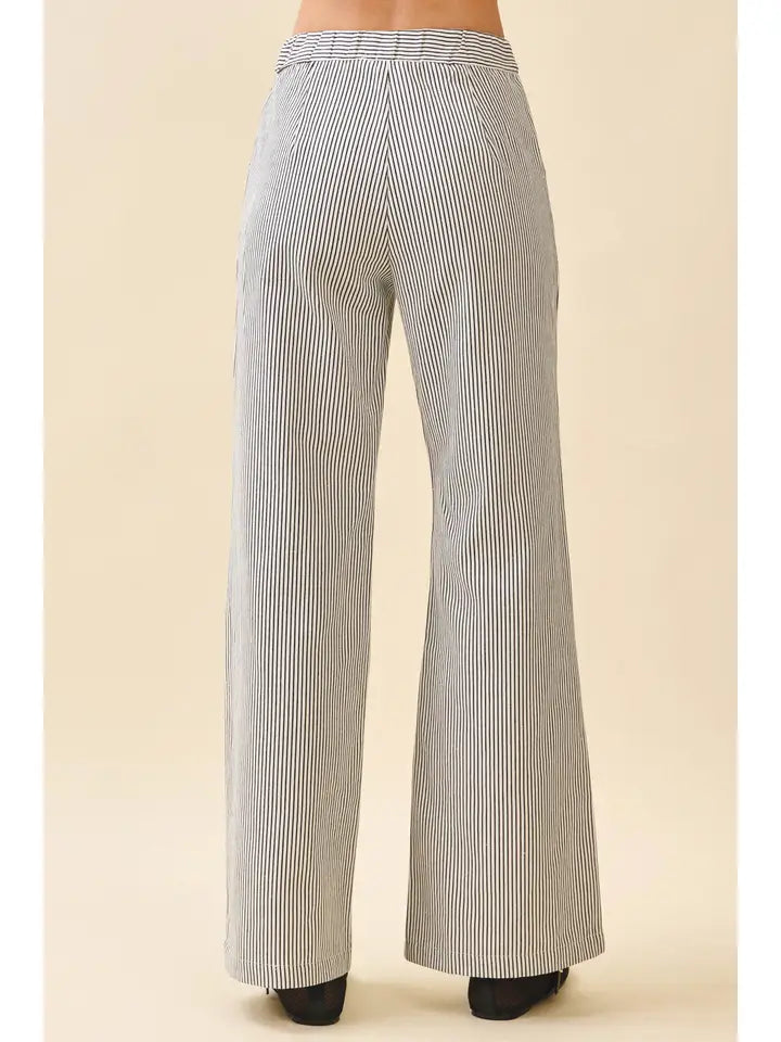 Vertical Pinstriped High Waisted Wide Leg Pants
