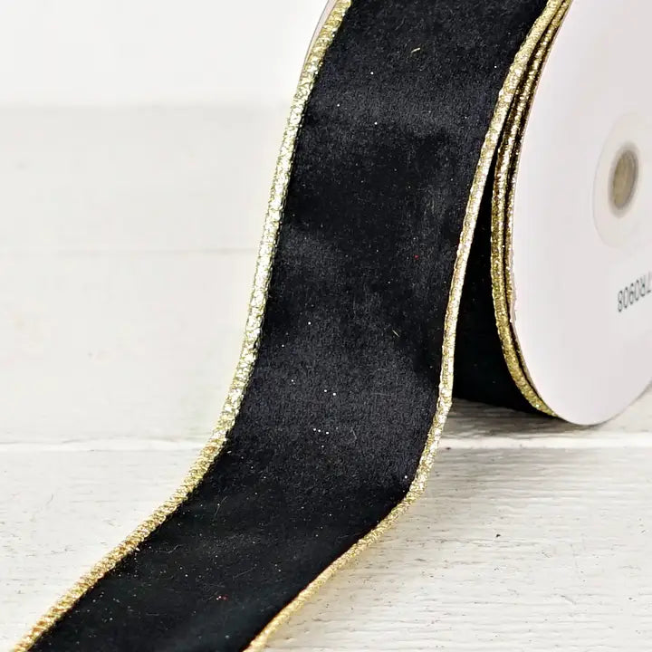 Black Velvet/Gold Wired Ribbon