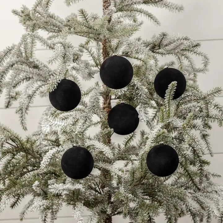 3.25" Black Flocked Balls- Set of 6