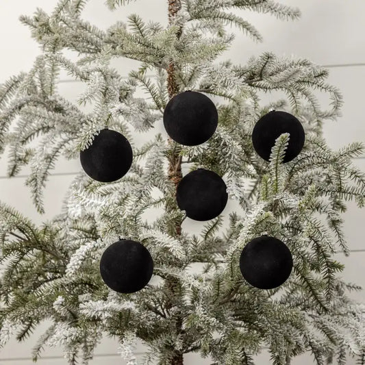3.25" Black Flocked Balls- Set of 6