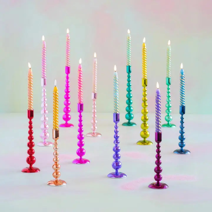 Glitterville Assorted Rainbow Reflective Finial Taper Candle Holder