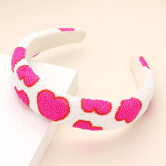 Beaded Valentine Headband With Pink Hearts