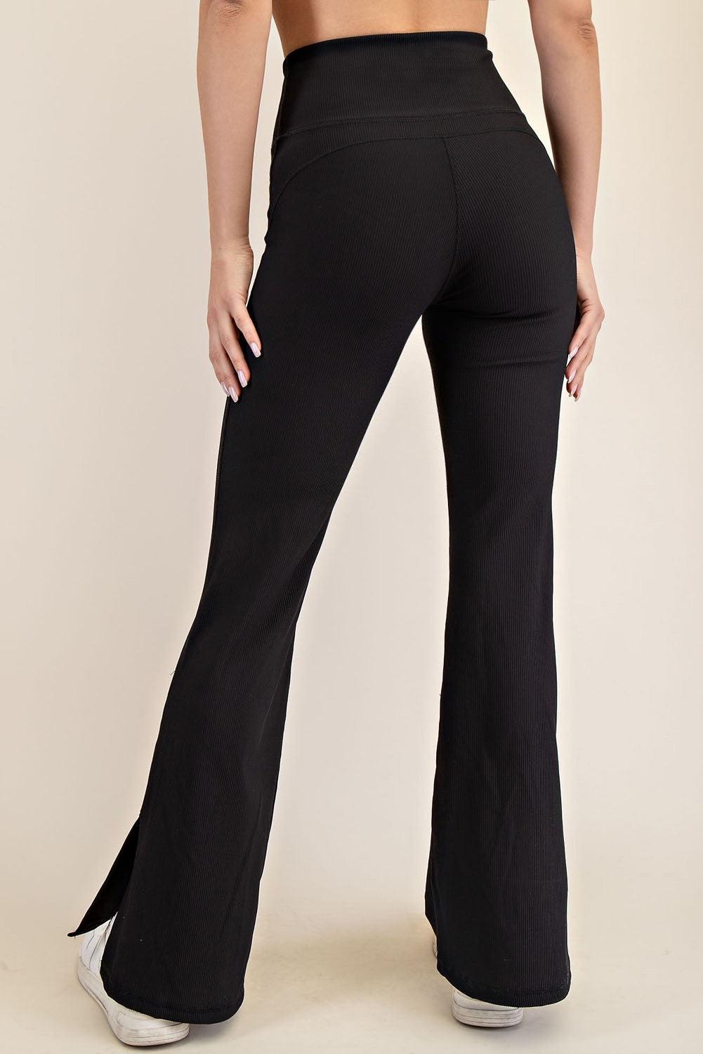 Rae Mode Nylon Rib Flare Leggings- Black