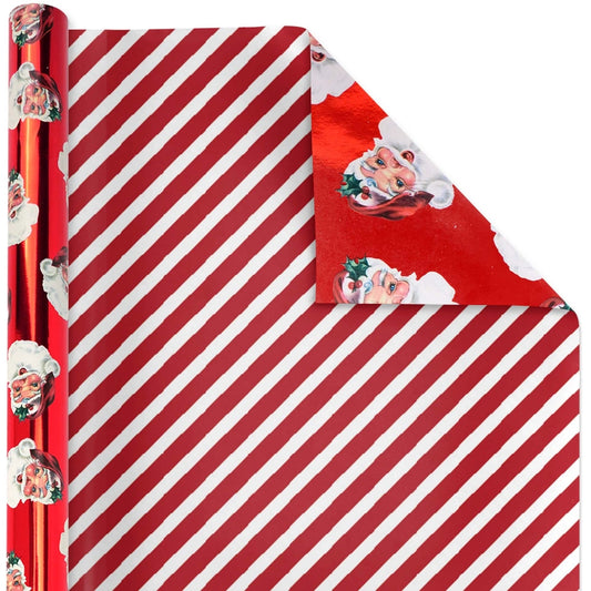 Reversible Holiday Wrapping Paper Vintage Santa/Stripes
