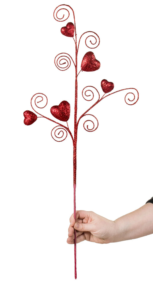 28" Glitter Heart Spiral Spray