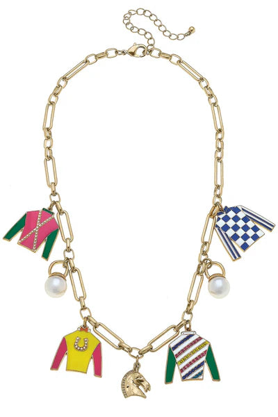 Go Big Multi Jockey Silks Enamel Charm Necklace