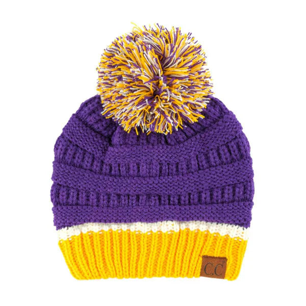 Purple And Gold Team Pom C.C Beanie