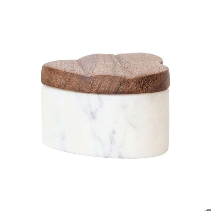 Hazel Mazel Heart Shaped Marble Container With Wooden Lid