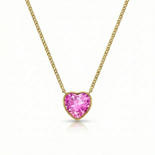 Aurora Crystal Jewelry Heart Crystal Necklace-Pink