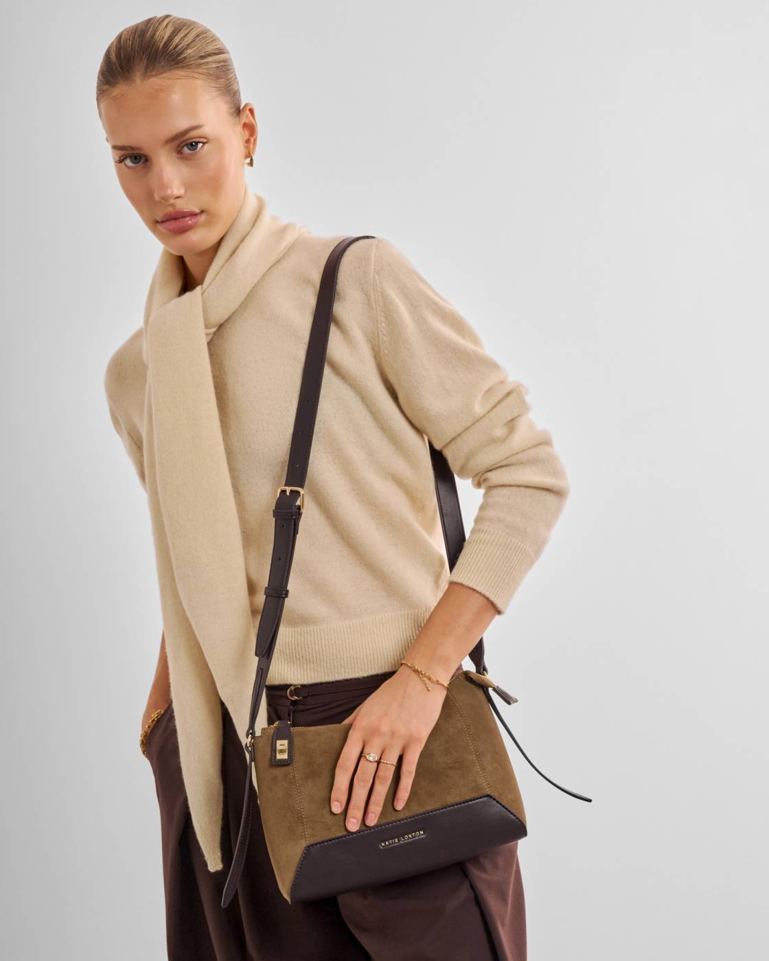 Katie Loxton Charlbury Suedette Crossbody Bag- Caramel