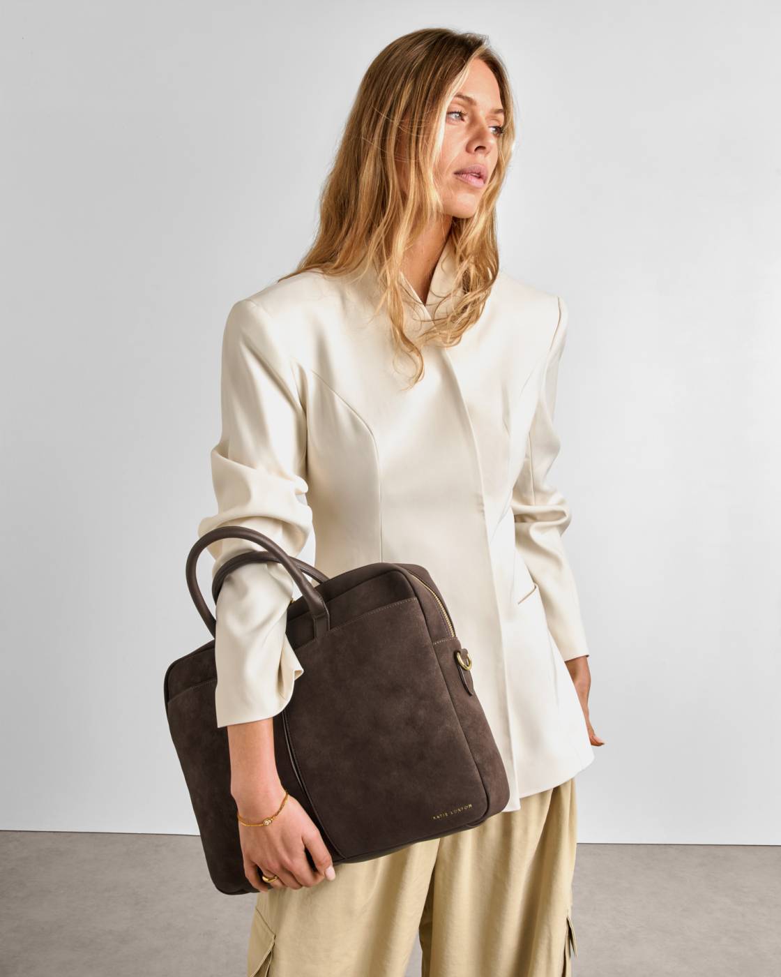 Katie Loxton Chocolate Suedette City Laptop Bag