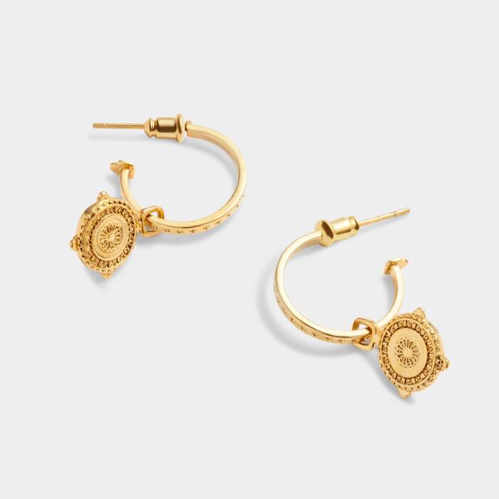 Katie Loxton 'Happiness' Waterproof Gold Antique Coin Hoop Earrings