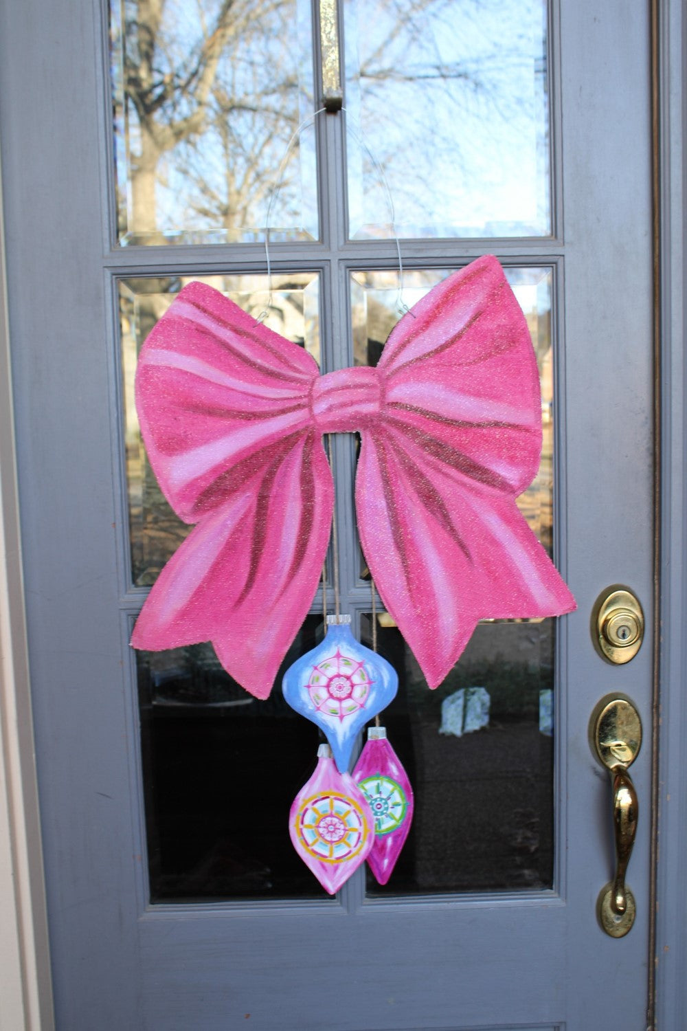 Handpainted Glittered Door Décor, Bow w Hanging Ornaments