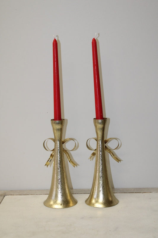 Set of 2 Gold Metal Bow Taper Holders