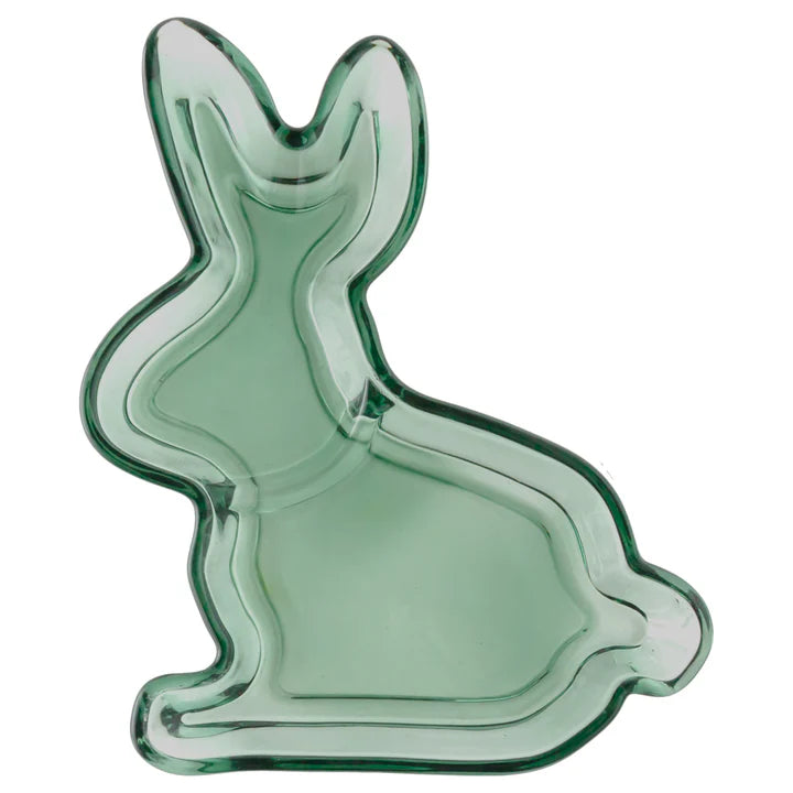 Green Glass Bunny Tray Easter
