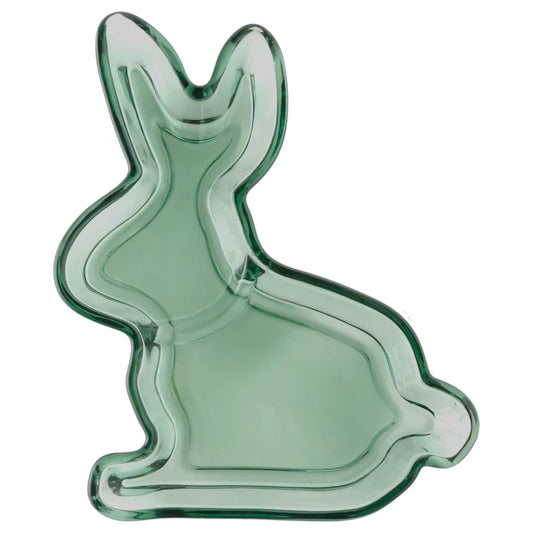 Green Glass Bunny Tray Easter