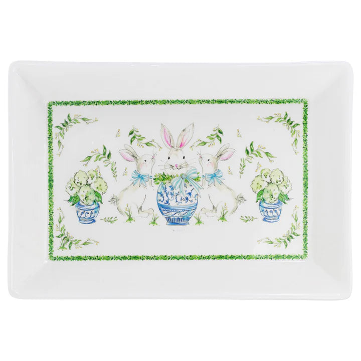 Boxwood Bunny Rectangle Serving Platter Easter