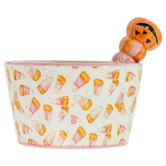 Pink Candy Corn Bowl and Spreader Set