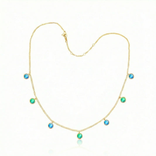 Aurora Crystal Jewelry Multi Stone Necklace- Blue/Green
