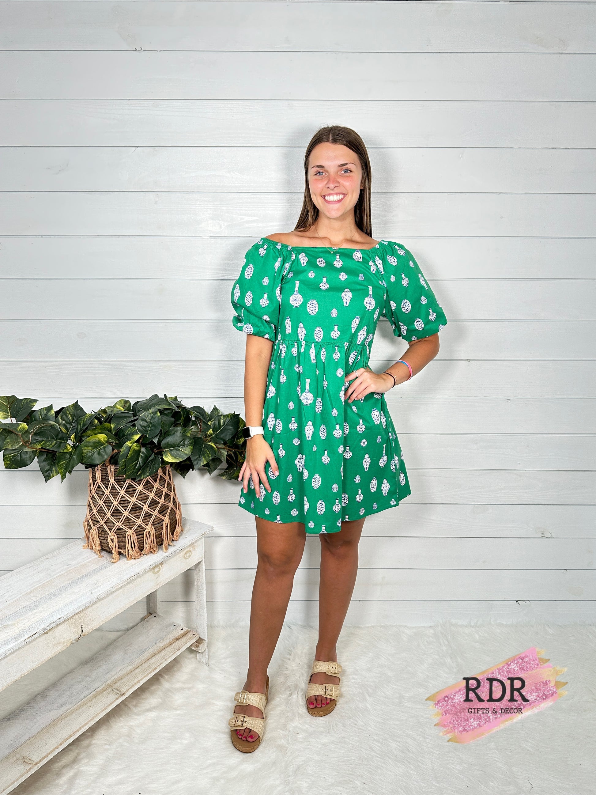 ginger green dress Glazed Ginger Cross Back Slit Dress