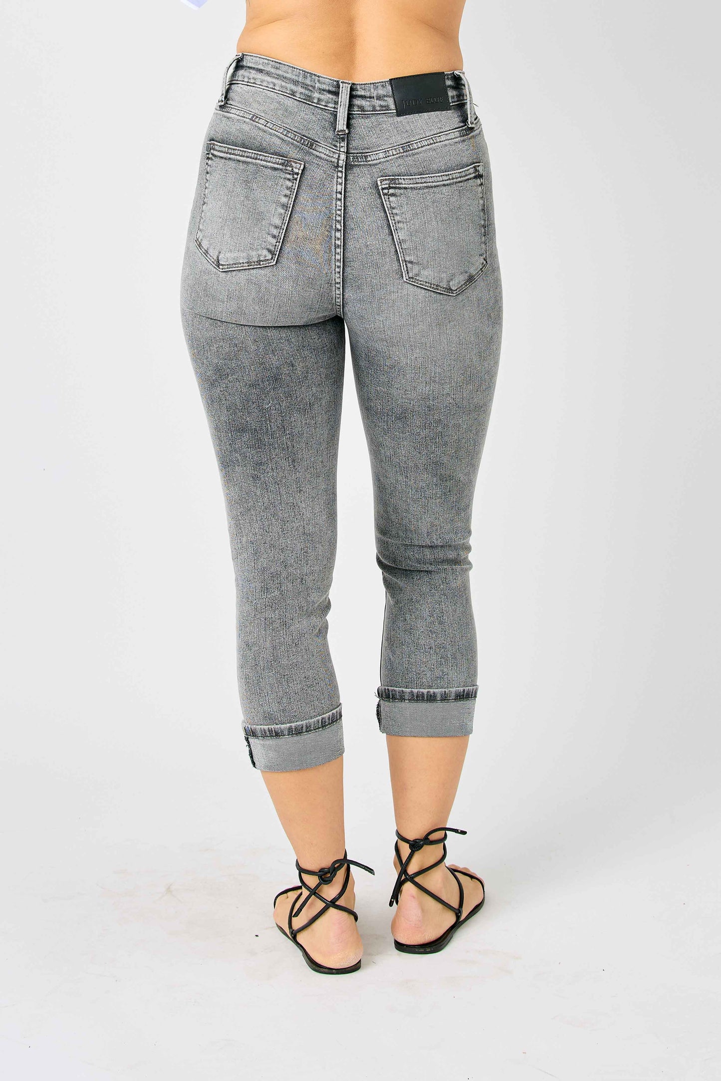 Judy Blue Grey High Waist Cuffed Button Fly Capri