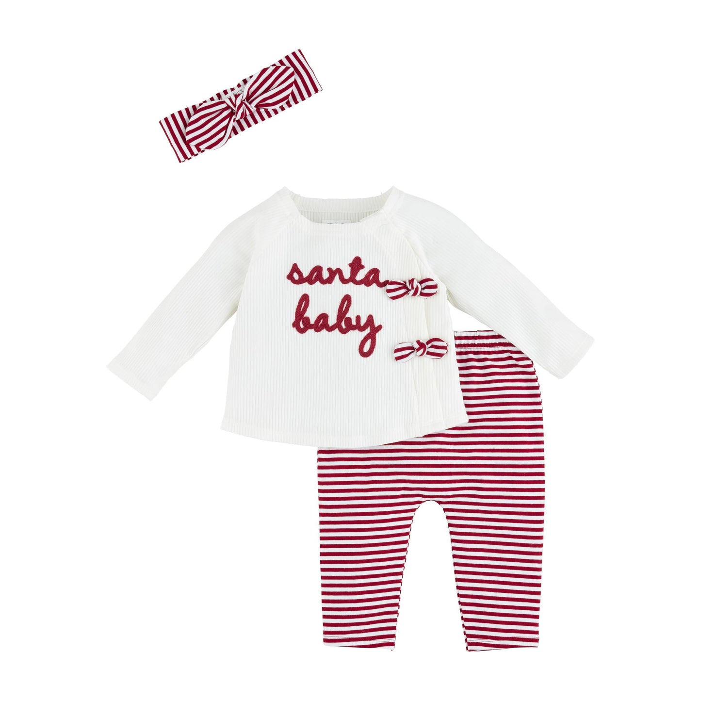 Mud Pie Santa Baby Top With Pant and Headband Set