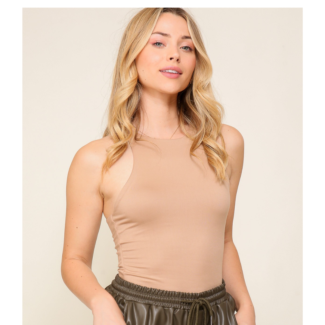 High Neck Brushed Knit Double Layer Bodysuit