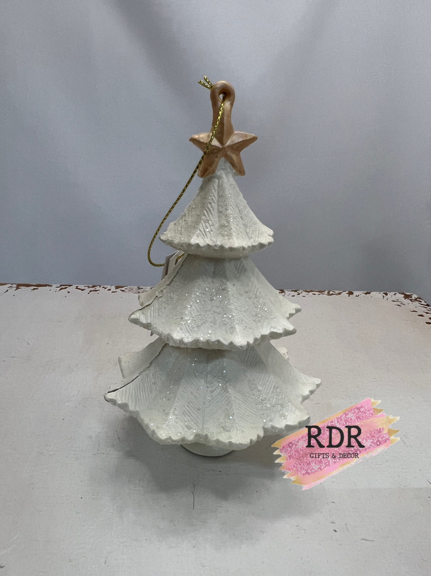 Off White Plastic Glittered Ornament