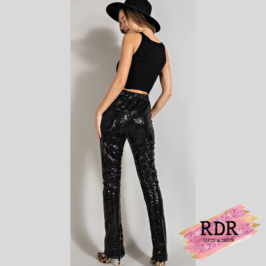 Concert Sequin High Waisted Slit Pants