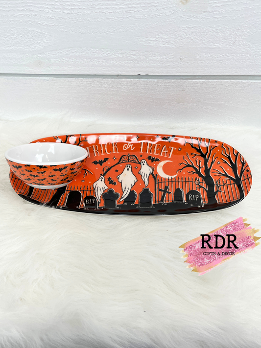 Hocus Pocus Melamine Oval Tray with Dip Bowl