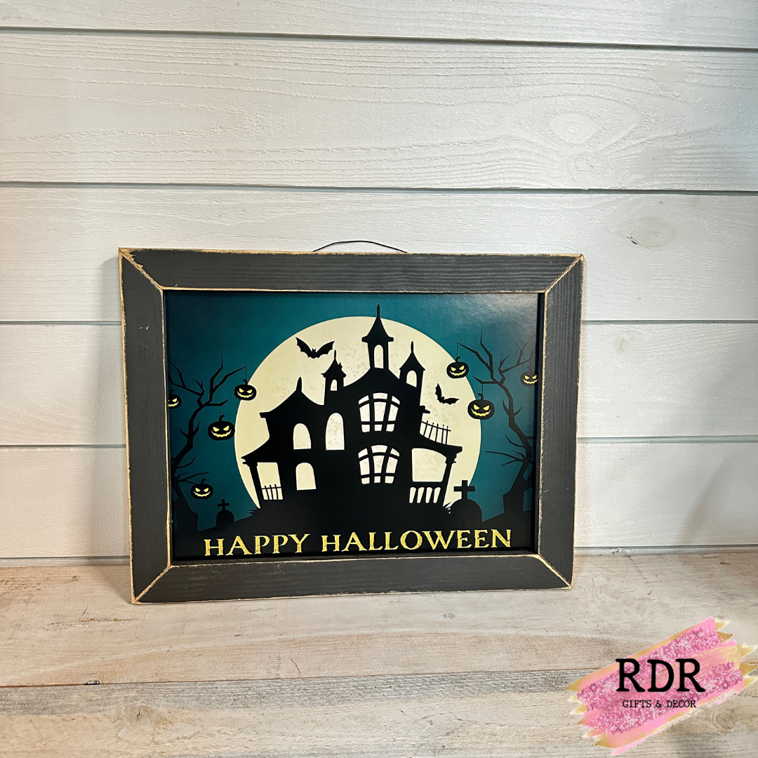 Haunted House Moonlight Charcoal Washed Frame