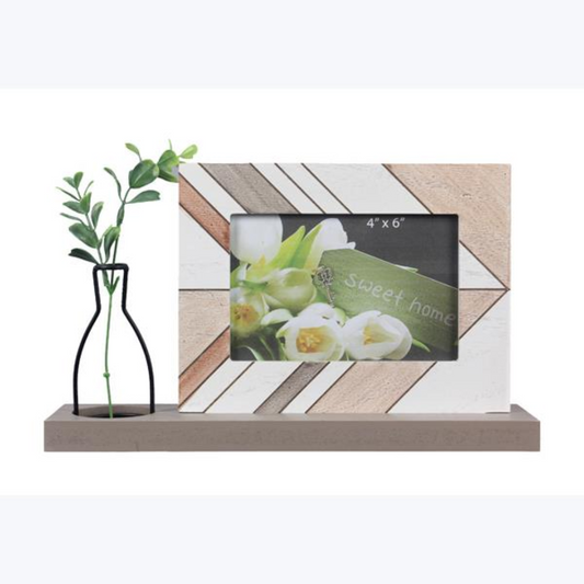 Wood Home Picture Frame with Wire Vase