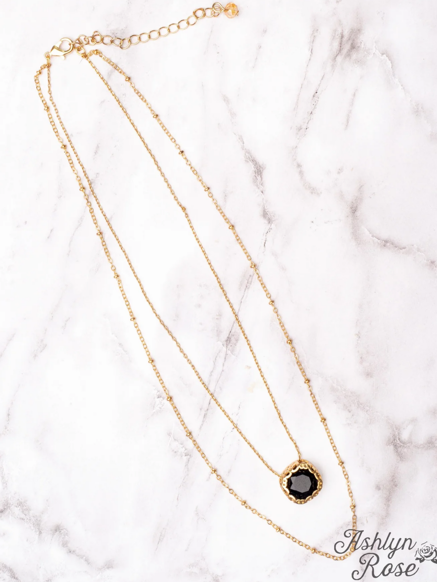 Southern Grace Gold Layered Necklace With Black Pendant