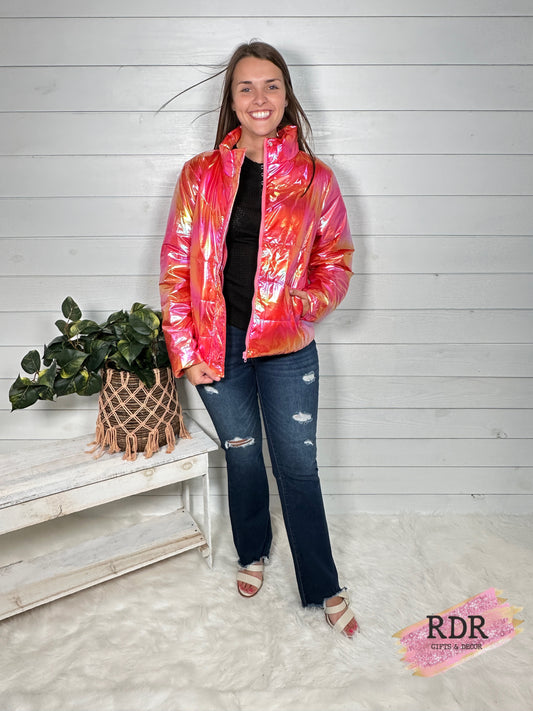 Hot Pink Glossy Quilted Puffer Jacket