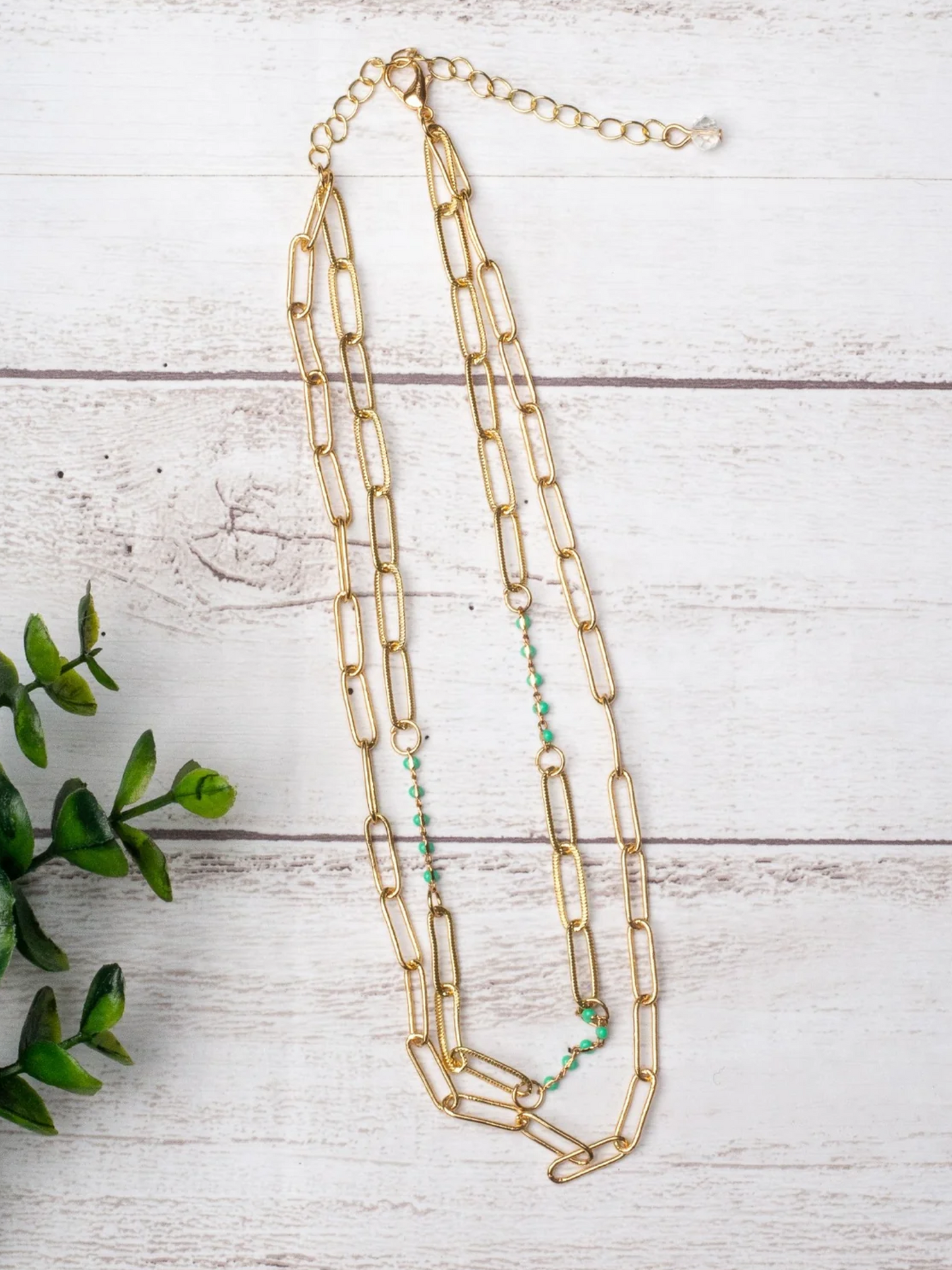 Southern Grace Gold Chain Necklace With Turquoise Bead Detail