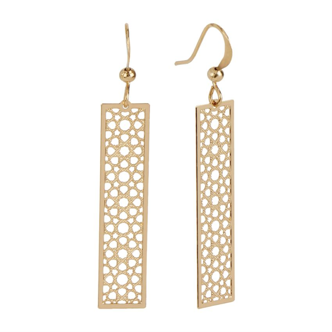 Gold Filigree Bar Dangle Earrings