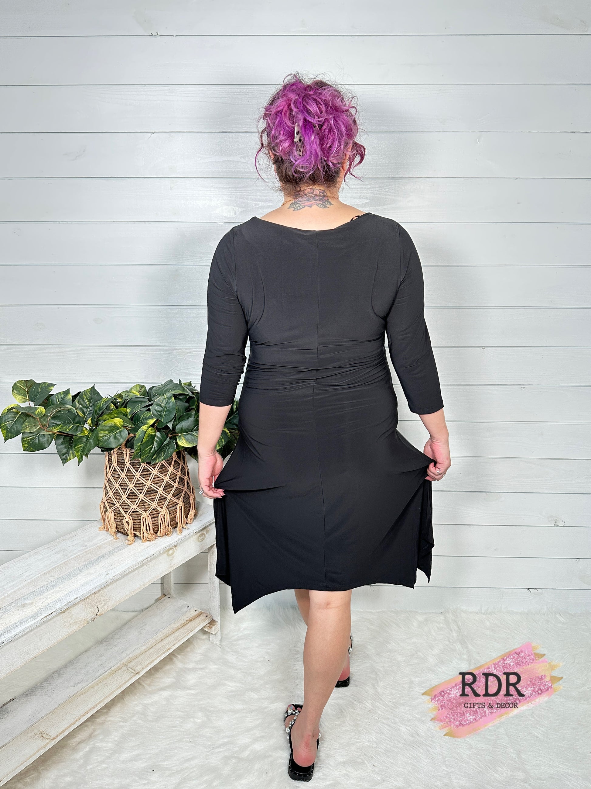 Charlie Paige Black Dress Uneven Hem