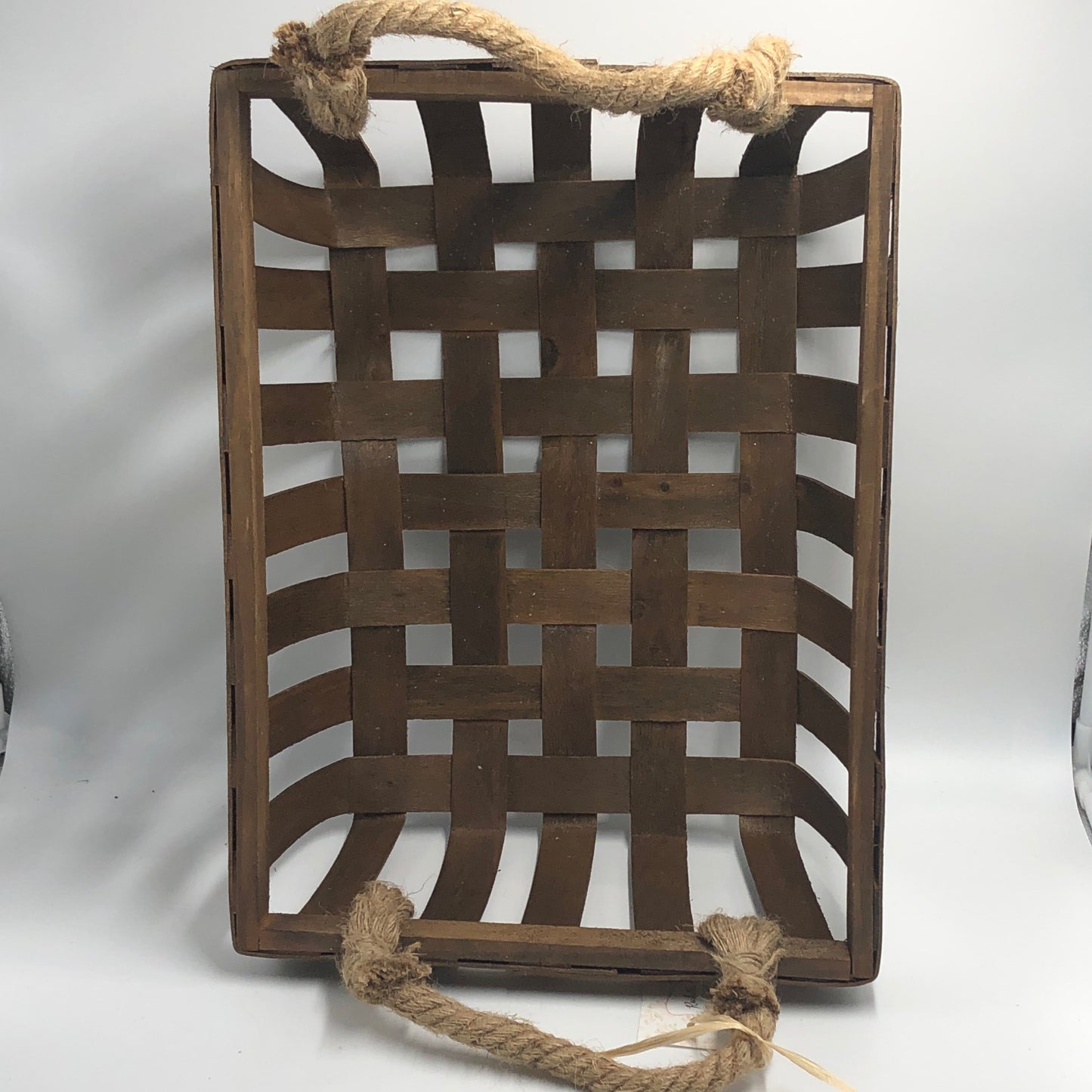 Large Wooden Basket With Rope Handles